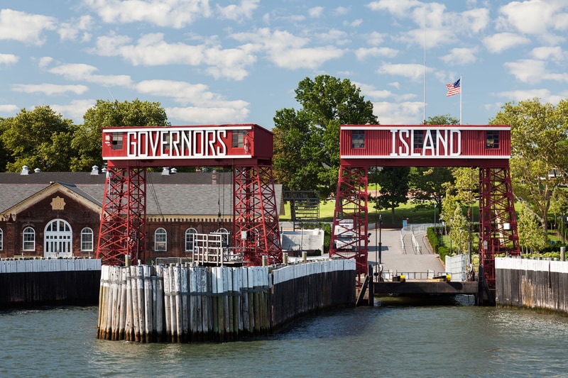 Entrance signs to Governors Island in New York Harbor