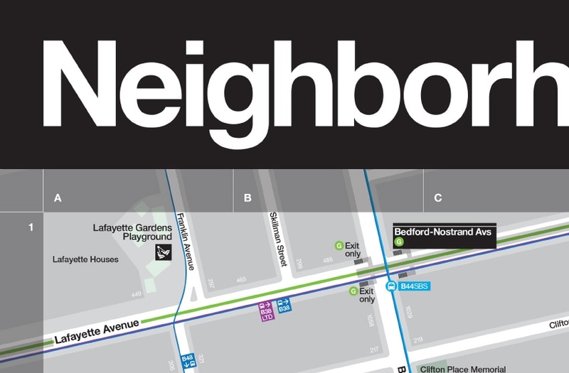 Header design with Helvetica for NYC DOT Walk NYC pedestrian wayfinding program