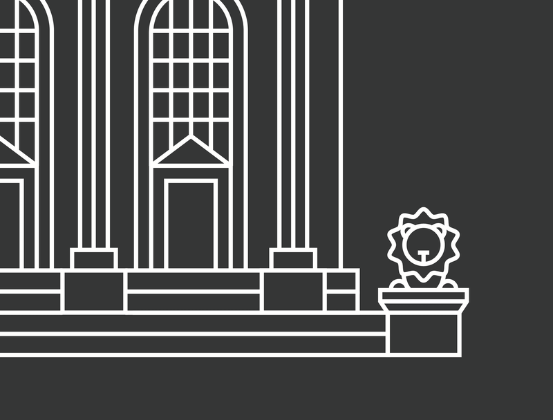 Details of an illustration of the New York Public Library Bryand Park location